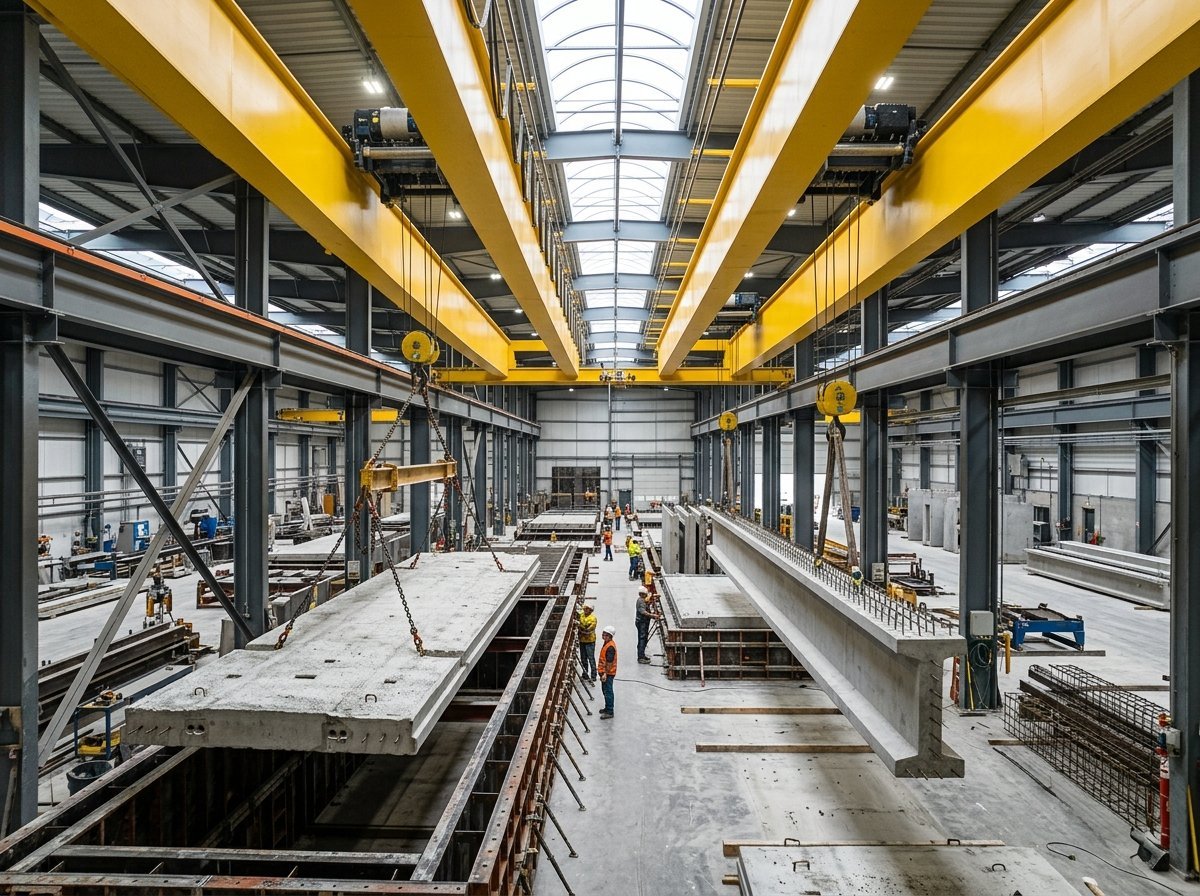 SEN Two 15-ton Double Girder Bridge Cranes for Precast Concrete Components